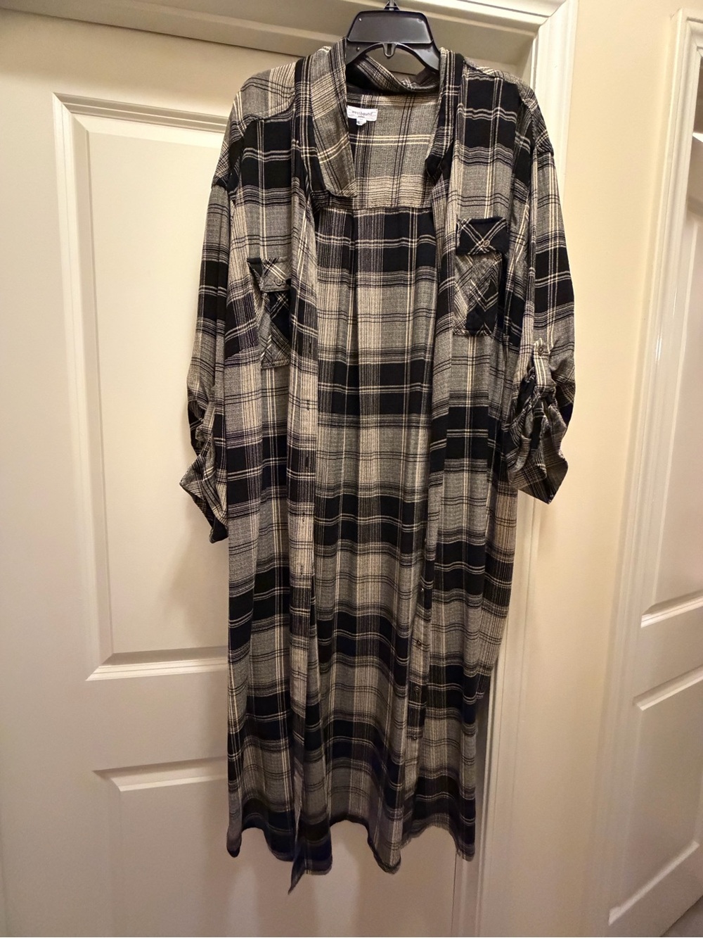 Westbound Black and Gray Plaid Long Sleeve Dress
